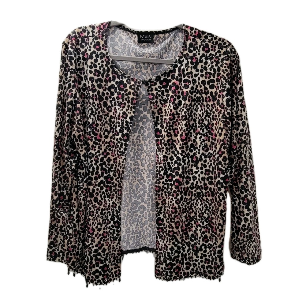 MSK Women's Leopard Beaded Sequined Topper Jacket Medium